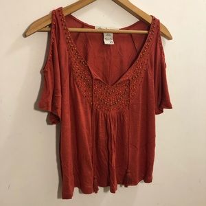 American Rag Beaded Boho Cold Shoulder Top